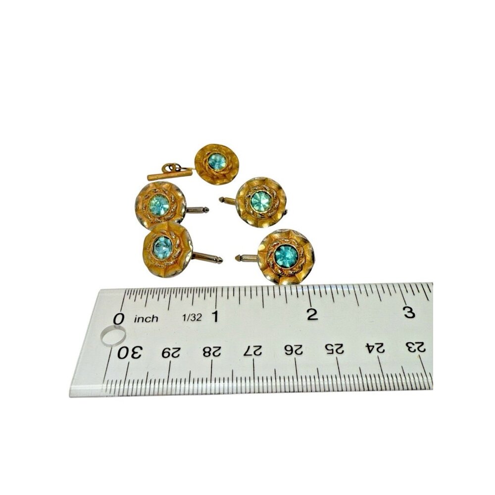 Vintage Cufflinks Women's Blue Rhinestone Collar Button Antique Victorian